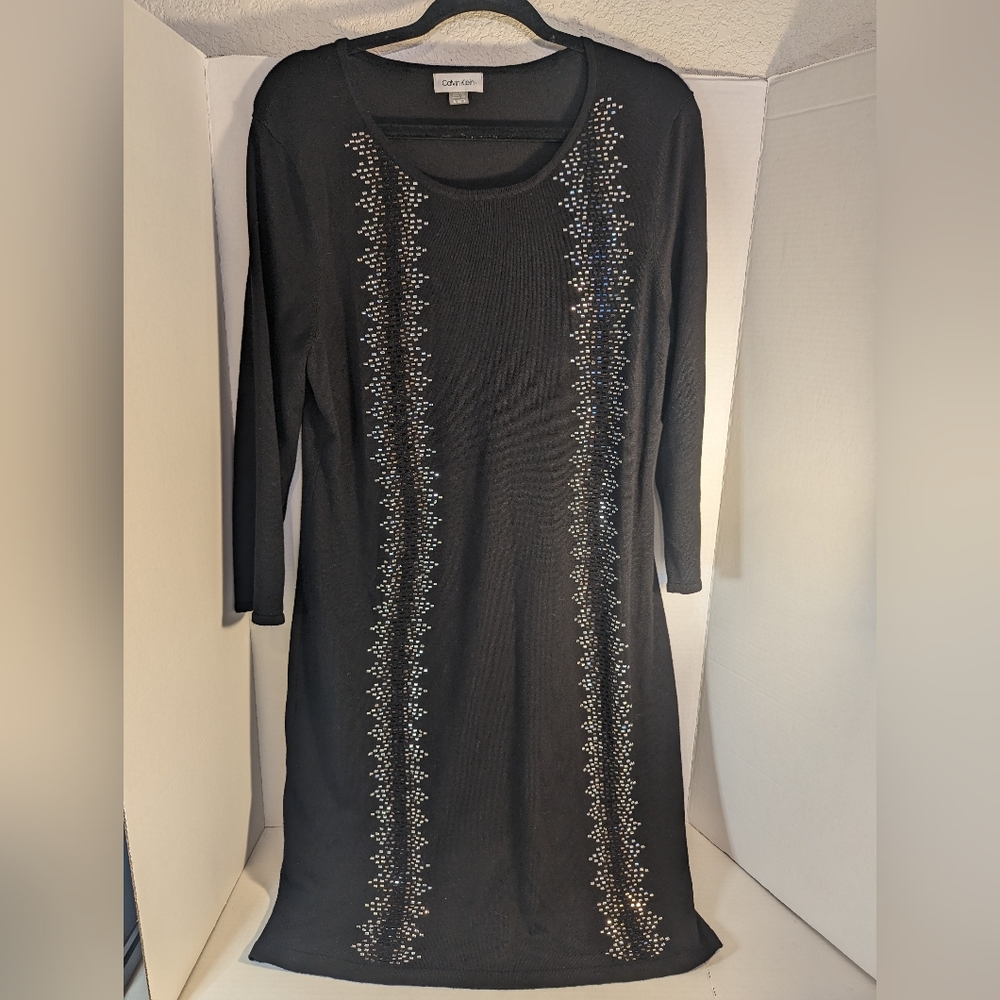 Calvin Klein Sweater Dress women's size XL with Rhinestone accents, 3/4 Sleeves